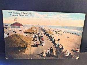 Postcard Ocean Blvd, Tent City, Coronado Beach, CA 1918    Z9
