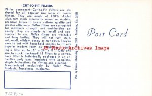 Advertising Postcard, Phifer Filters Promo, Tuscaloosa Alabama 