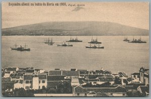 ESQUADRA ALLEMA NA BAHIA DA HORTA EM 1908 FAYAL ACORES WWI ERA ANTIQUE POSTCARD