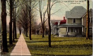 Postcard A View on West Burr Oak Street in Athens, Michigan