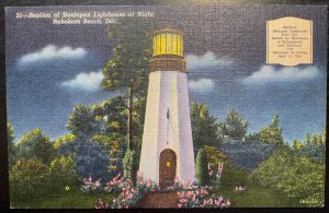 Vintage Postcard 1940 Henlopen Lighthouse at Night, Rehoboth Beach, Delaware DE