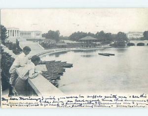 Pre-1907 KIDS WATCH ROWBOATS AT PARK Buffalo New York NY hp9600