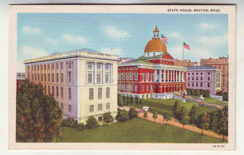 P130 JLs 1930-45 linen postcard state house boston mass