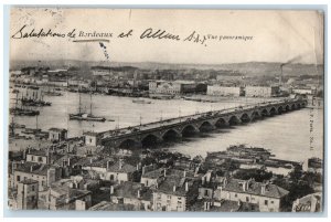 1908 Aerial View Bridge Bordeaux Panoramic View France Antique Posted Postcard