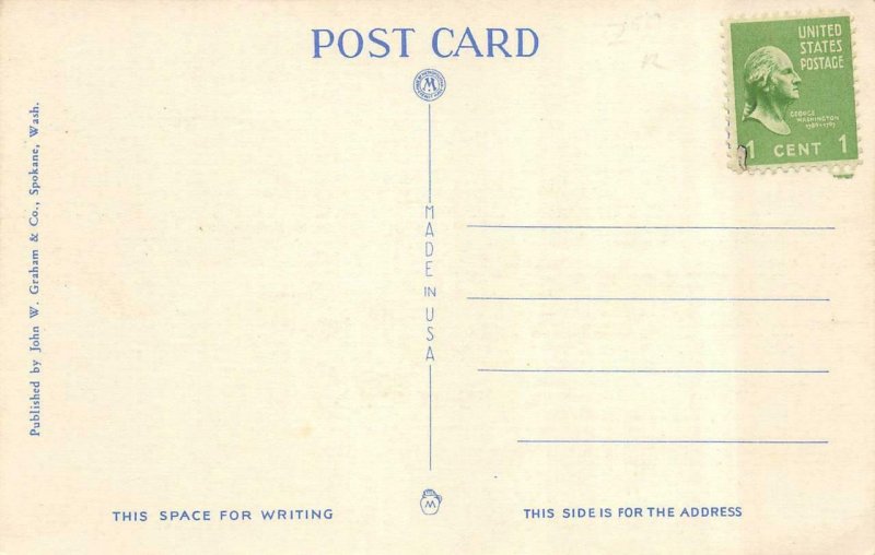 SPOKANE, WA Washington  MASONIC TEMPLE  Fraternal Order  c1940's Linen Postcard
