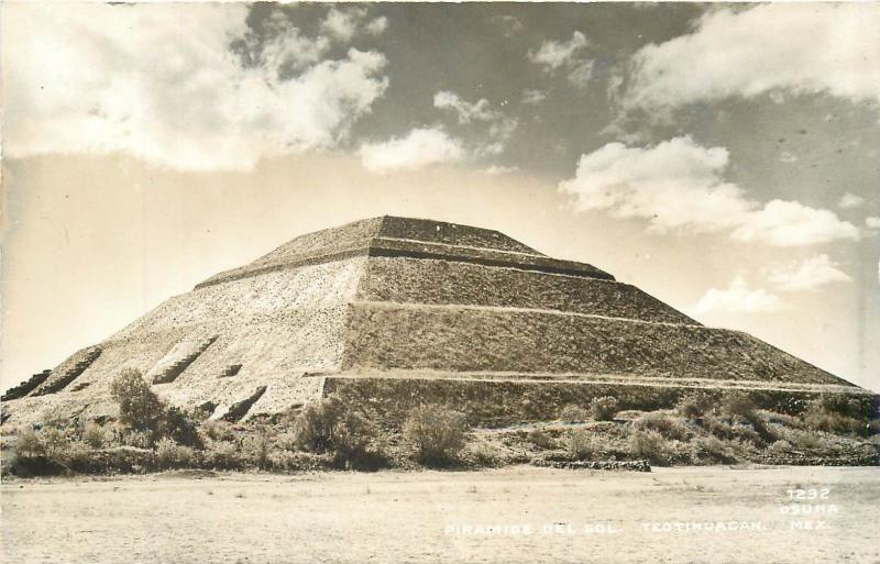 Mexico Real Photo Postcard Piramide del Sol Teotihuacan Pyramid Osuna 