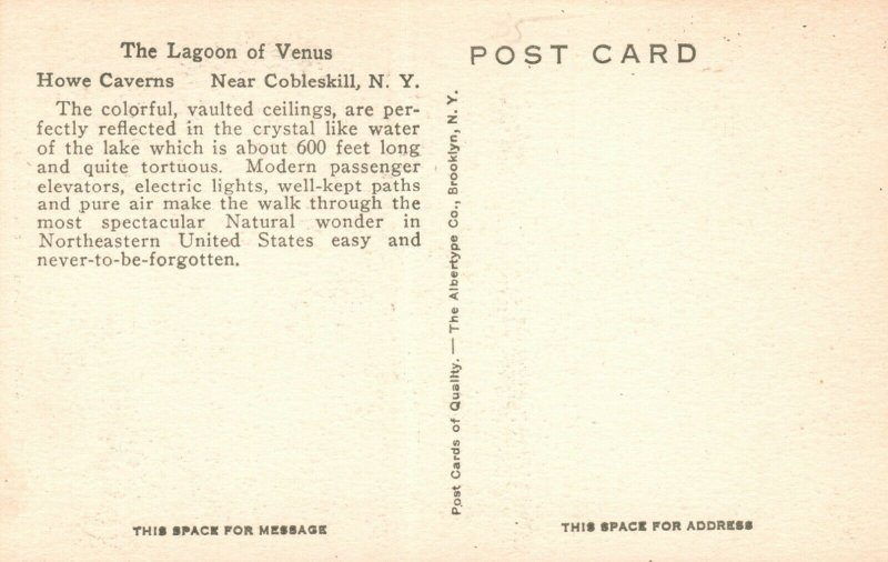 Vintage Postcard The Lagoon of Venus Howe Caverns Cobleskill New York NY