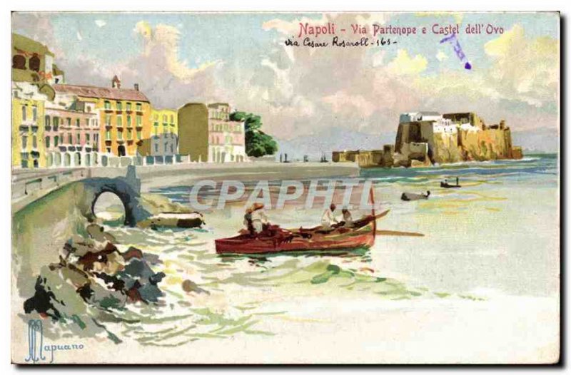 Postcard Old Napoli Via Partenope Cstel e dell Ovo