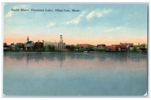 c1910 South Shore Fountain Lake Exterior Building Albert Lea Minnesota Postcard