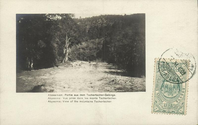 ethiopia abyssinia, View of the Mountains Tschertscher (1909) RPPC, Stamp