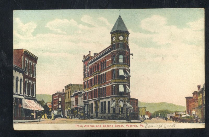 WARREN PENNSYLVANIA PA. DOWNTOWN SECOND STREET SCENE VINTAGE POSTCARD