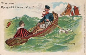 Rocking Rowing Boat Evil Sailor Old Comic Postcard
