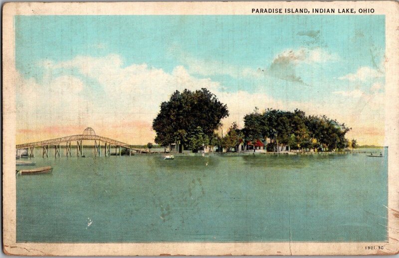 View of Paradise Island, Indian Lake OH Vintage Postcard P78