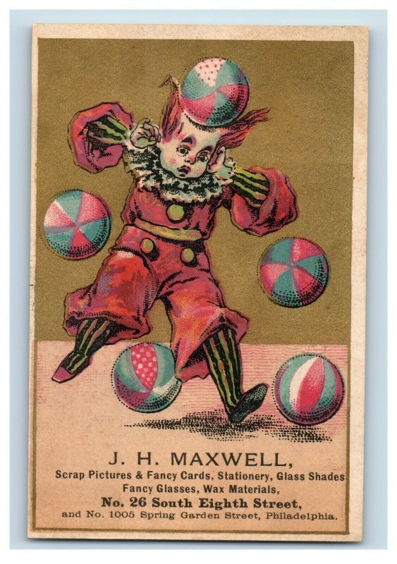 1880s J.H. Maxwell Fancy Cards Glass Shades Circus Clown & Balls P221