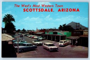 Scottsdale Arizona Postcard Looking West Main Street Classic Cars 1960 Unposted