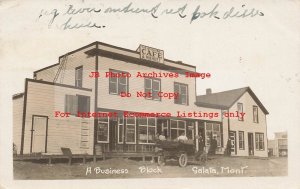 MT, Galata, Montana, RPPC, Business Block, Overland Cafe & Market, Photo