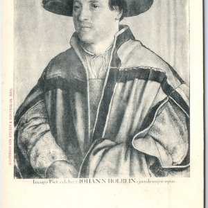 c1900s UDB Johann Holbein Portrait Painting German Renaissance Art Hat Robe A345