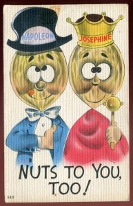 dc2055 - HUMOR Postcard 1963 Dressed Humanized Nuts. Napoleon & Josephine