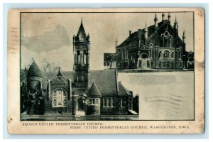 1908 First and Second United Presbyterian Church, Washington Iowa IA Postcard