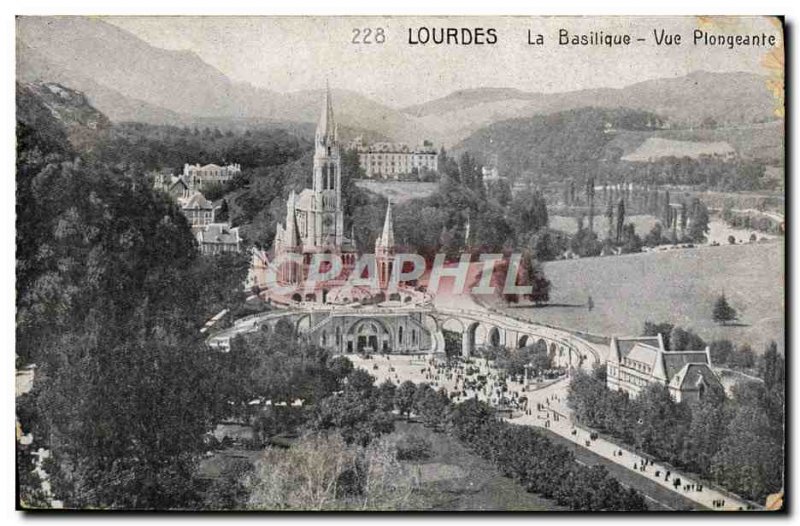 Old Postcard Lourdes Basilica View Sinking