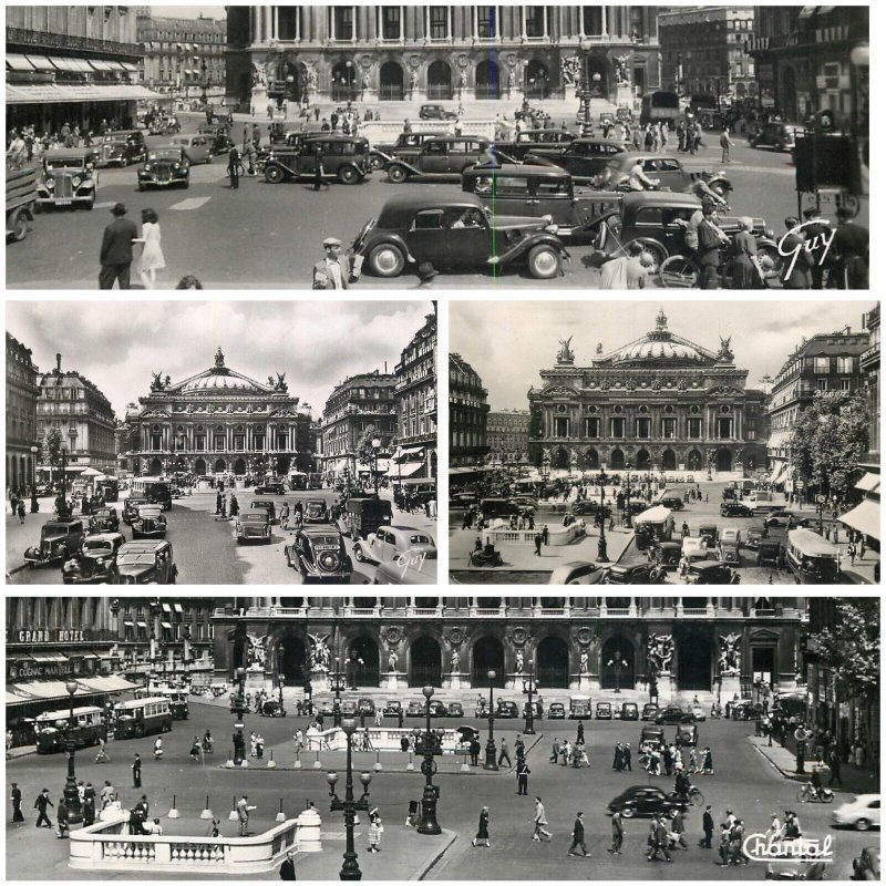 France Paris Opera Square lot of 4 semi-modern postcards 1949-1957 classic cars
