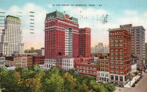 Vintage Postcard 1938 In The Heart Of Memphis Tenn. Tennessee Pub E.C. Kropp Co.