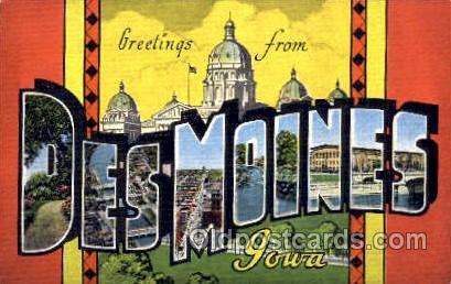 Greetings From Des Moines, Iowa, USA Large Letter Town Unused 