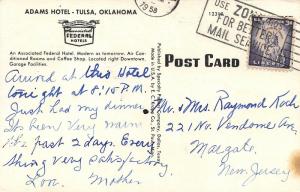 Tulsa Oklahoma 1958 Postcard Adams Hotel 
