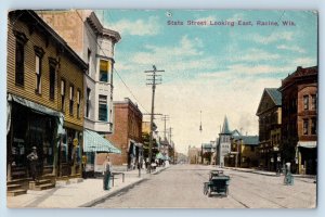 Racine Wisconsin Postcard State Street Looking East Exterior Building Store 1913