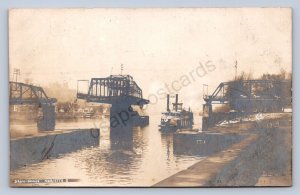 J87/ Marietta Ohio RPPC Postcard c1910 Draw Bridge River Steamer Ship  591