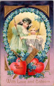 Be My Valentine With Love Young Girls With Blue Flowers 1908