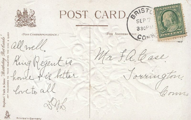 Genealogy Postcard - Family History - Case - Torrington - Connecticut  U2276