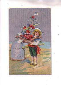 Pretty Sailor Boy, Boat of Roses,  New Year, Silver, Used 1910