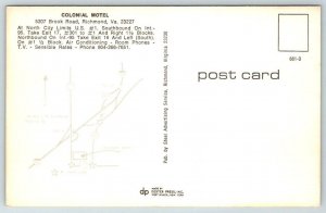 Richmond  Virginia  Colonial Motel  Postcard
