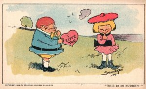 Vintage Postcard 1900's I Love You Lovers Couple This Is So Sudden Comic Funny