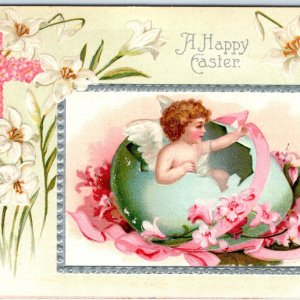 c1910s Happy Easter Cherub Egg Hatch Cupid Embossed Postcard Vtg A68