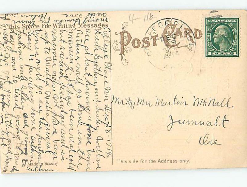 Surface Wear Pre-Linen new year CLOCK WITH PINE BORDER AND BLUE RIBBON HQ8010