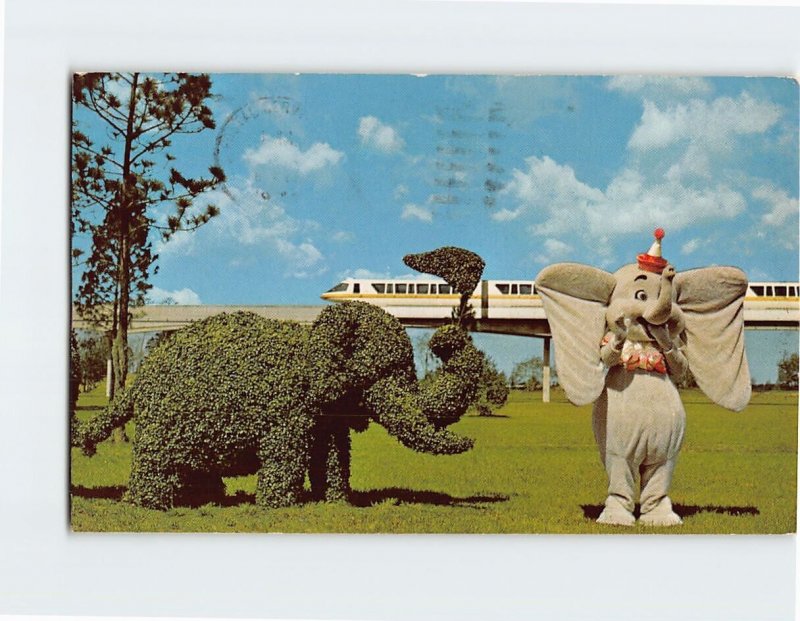 Postcard Dumbo Meets a Topiary Cousin Disney World Florida USA