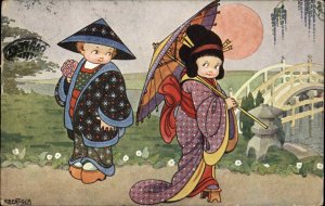 Bertiglia - Children in Japanese Costumes Kimonos c1910 Postcard