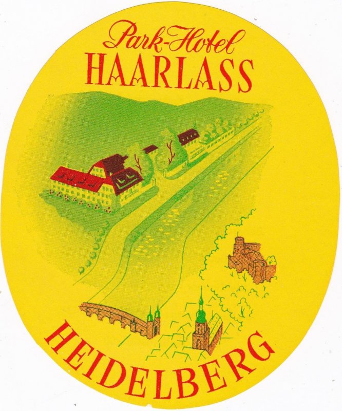 Germany Heidelberg Park Hotel Haarlass Vintage Luggage Label sk3292