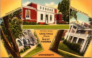 Linen Postcard Greetings from West Virginia University in Morgantown