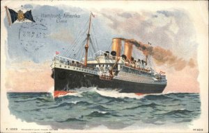 Hamburg Amerika Linie Steamer Steamship 1913 Cancel German Msg PC