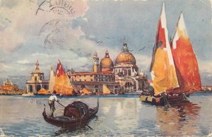 Italy sail & navigation themed postcard Venice La Salute church godola sail ship