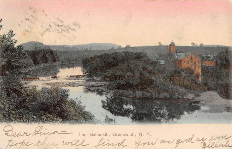 Greenwich New York Battenkill Birdseye View Antique Postcard K38755