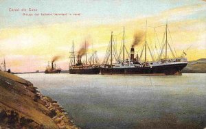 Steamers Passing Through Suez Canal Egypt 1910c postcard