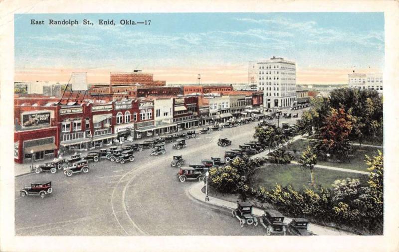 Enid Oklahoma East Randolph Street Scene Birdseye View Antique Postcard K21932