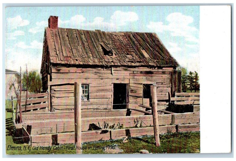 c1905 Old Hendy Cabin First House Exterior Elmira New York  NY Vintage Postcard 