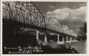 South Dakota SD Real Photo RPPC Postcard c1940s PIERRE Missouri River Bridge