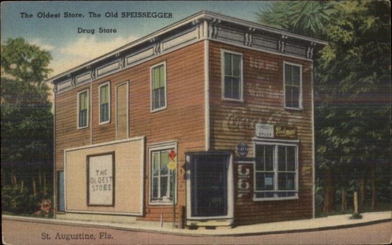 St. Augustine FL Old Drug Store Nice Linen Postcard