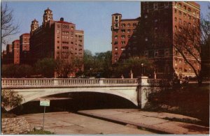 Apartment Buildings on Ward Parkway Brush Creek Kansas City MO Vtg Postcard C71